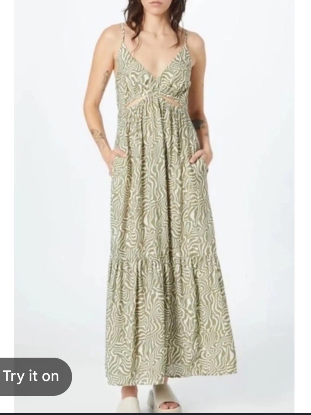 Abercrombie & Fitch Sage Green Printed Tiered Maxi Skirt